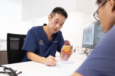 Doctor using a Heart model in explaining conditions and treatments